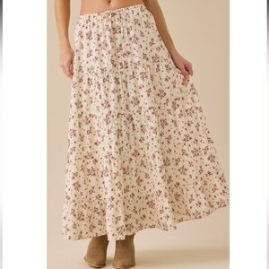 Altar'd State Phiona Floral Tie Waist Midi Skirt Medium